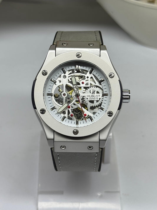 Hublot AUTOMATIC WATCH Silver Case / Creamy Grey Strap
