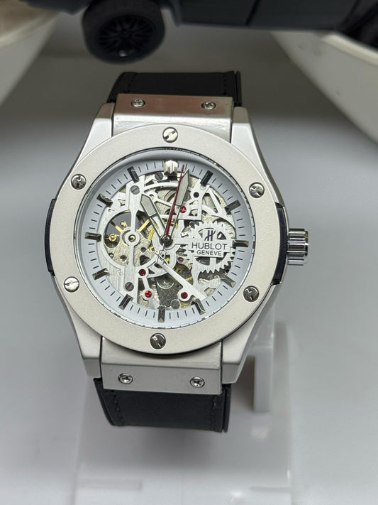 Hublot AUTOMATIC WATCH Silver Case / Black Strap