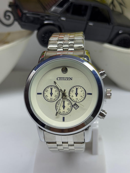 Citizen Silver Chronograph Style Watch – Date Display
