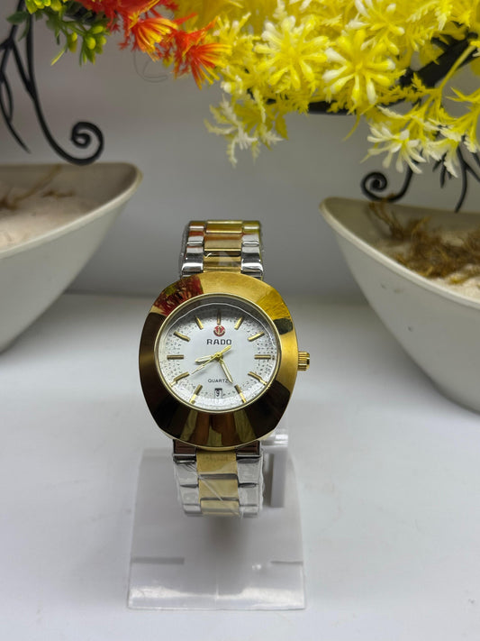 Rado For Men Gold & Silver Tone Watch (White Dial)