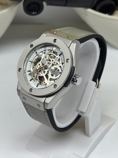 Hublot AUTOMATIC WATCH Silver Case / Creamy Grey Strap