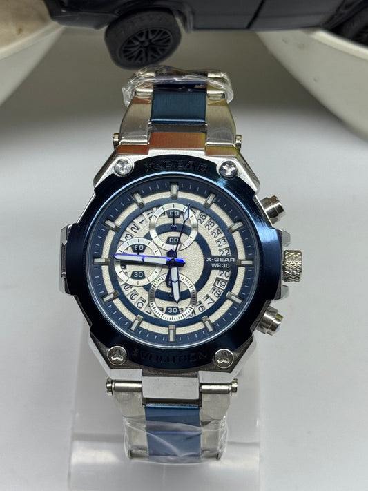 X-GEAR Automatic Watch Blue Bezel Skeleton Dial