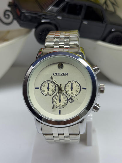 Citizen Silver Chronograph Style Watch – Date Display